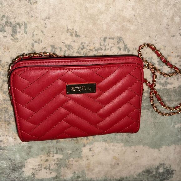 Bebe Red Quilted Crossbody Bag with Chain Strap - Picture 1 of 6
